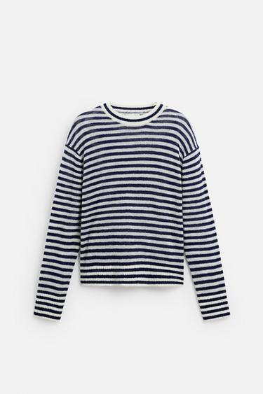 STRIPED JACQUARD SWEATER - Navy blue by Zara