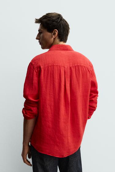 100% LINEN REGULAR FIT SHIRT - Red by Zara - Image 2