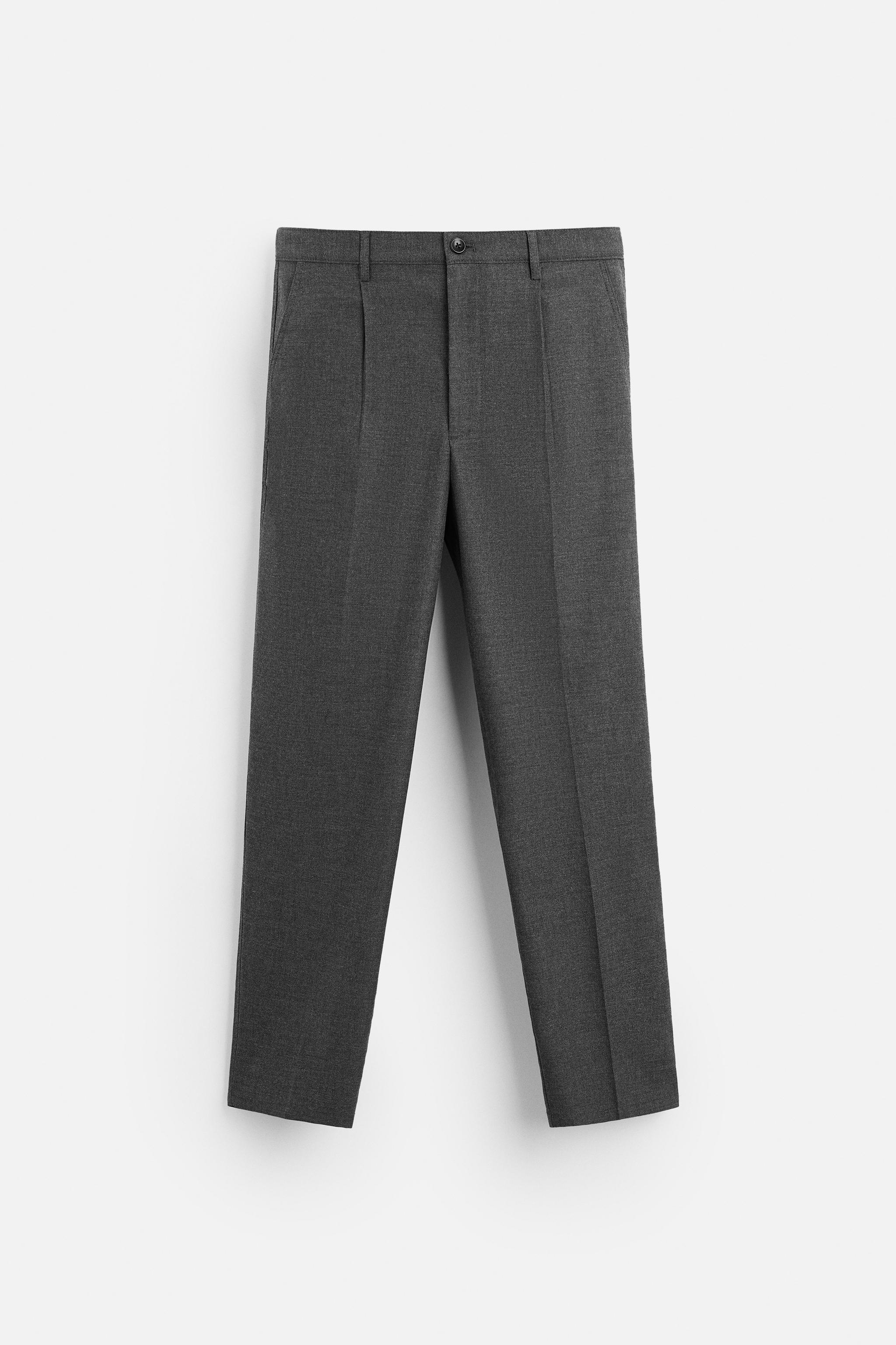 FLANNEL BLEND PLEATED PANTS - Gray | ZARA United States FLANNEL BLEND PLEATED PANTS - Gray | ZARA United States