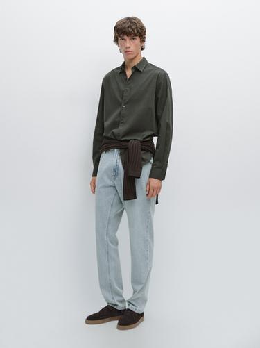 Zara Slim fit twill melange shirt - Dark green