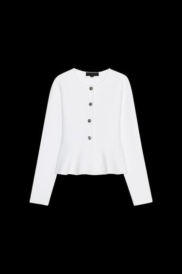 Zara FINE KNIT PEPLUM JACKET - White - Image 0