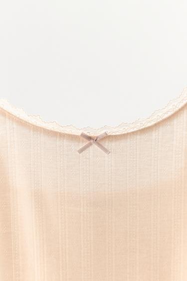 TOP À BRETELLES POINTELLE ET NŒUD - Rose pâle de Zara - Image 4
