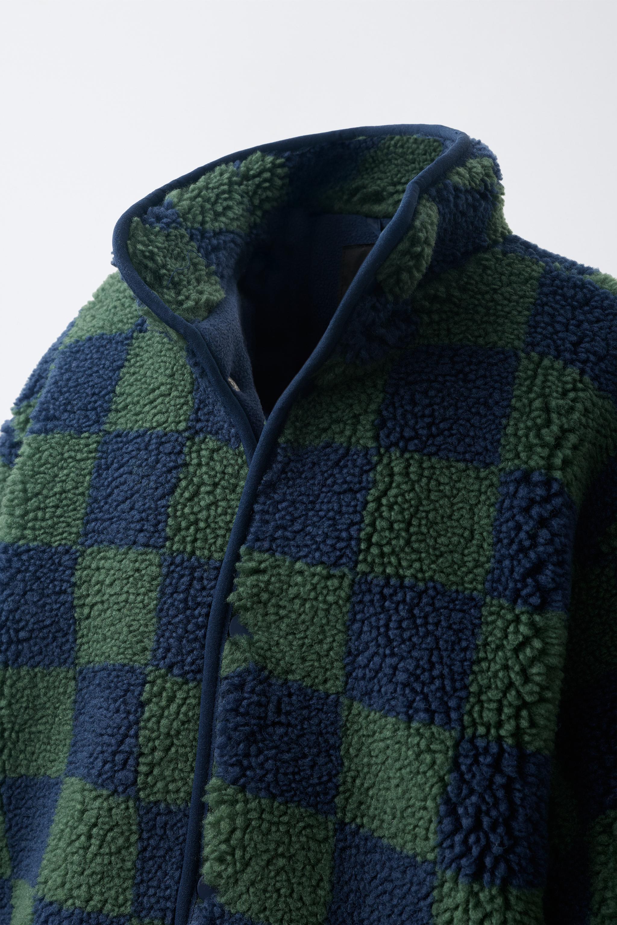 BLOUSON EFFET MOUTON À CARREAUX DAMIER