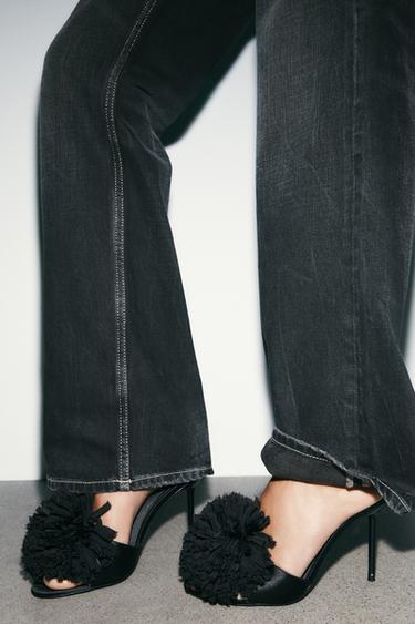 MAXI POMPOM SLINGBACK MULE SANDALS - Black by Zara