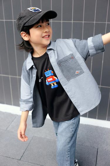 Zara 拼接牛津口袋襯衫 - 藍色
