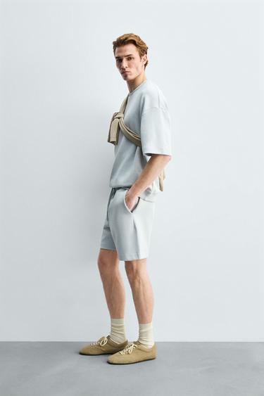 Zara TECHNICAL INTERLOCK SHORTS - Dusty blue