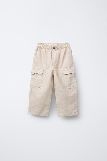 LINEN BLEND CARGO TROUSERS - Light beige by Zara - Image 0