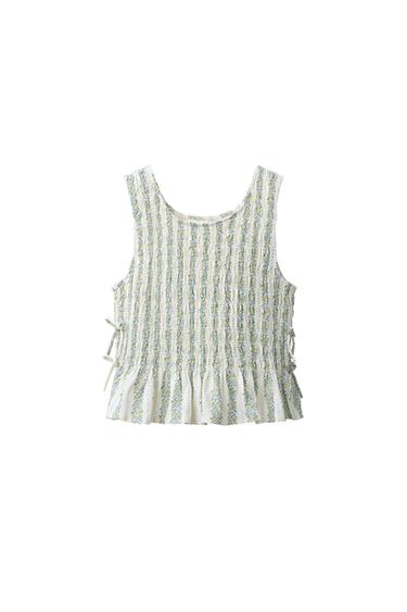 TOP WITH ELASTICATED BOWS - Sand / Blue by Zara