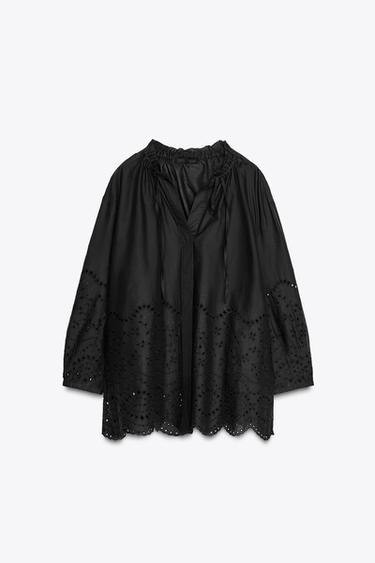 ZW COLLECTION EMBROIDERED BLOUSE - Black by Zara - Image 5