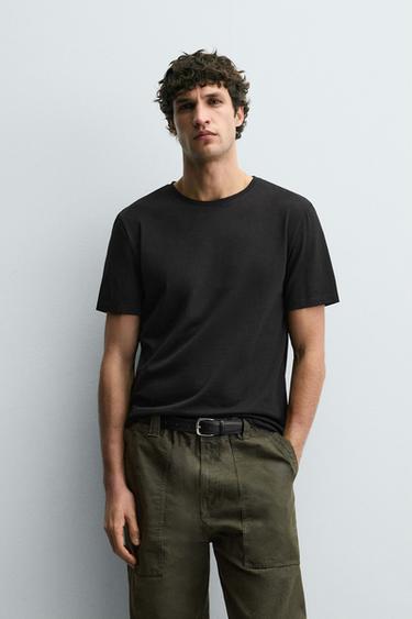 Zara BASIC SLIM FIT T-SHIRT - Black
