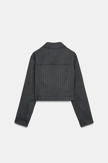 HERRINGBONE CROPPED BLAZER - Dark grey by Zara - Image 6
