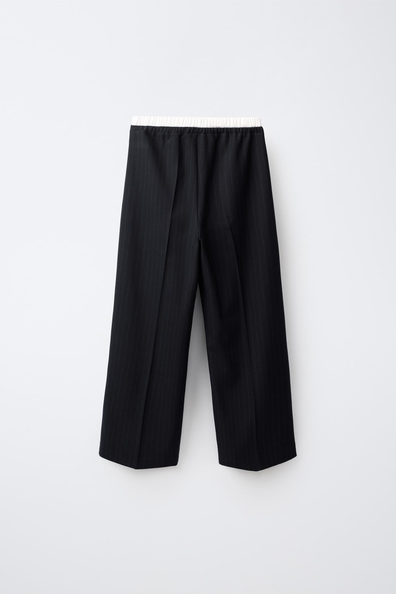 DOUBLE-WAISTBAND WIDE-LEG PANTS — Navy blue