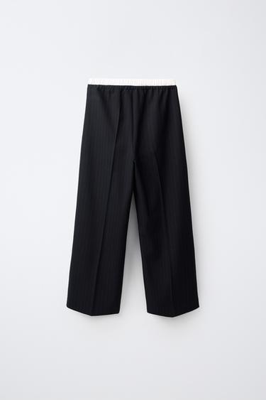 DOUBLE-WAISTBAND WIDE-LEG PANTS — Navy blue 2