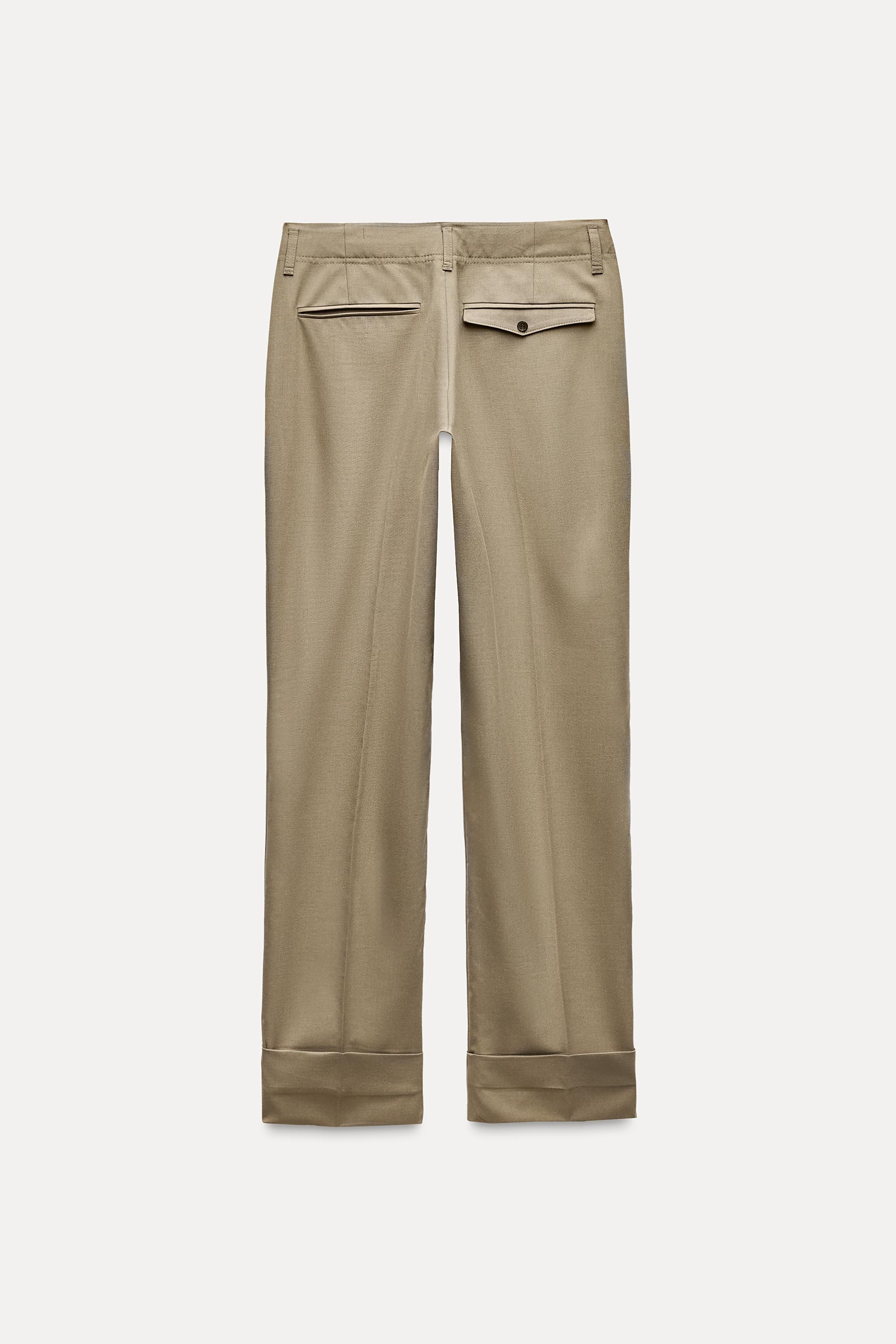 Zara Turned Up Straight Leg Pants Mid Camel Women