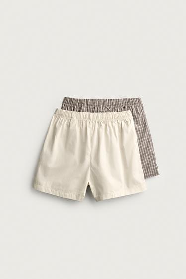 ASSORTED COTTON POPLIN BOXER 2-PACK — Mid-ecru 2