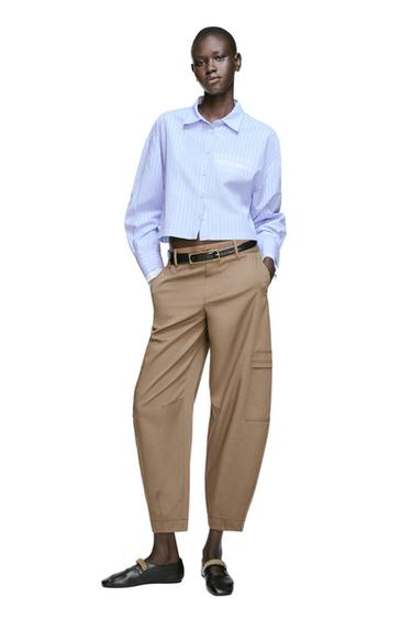 STRIPED CROP SHIRT - Blue/White by Zara