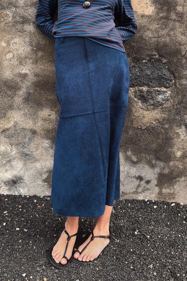 FAUX SUEDE CAPE SKIRT - Mid-blue by Zara