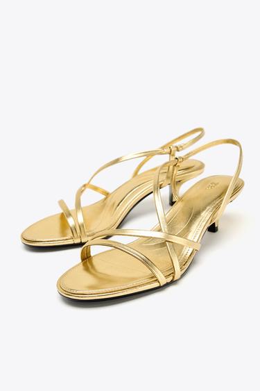 SANDALES KITTEN HEEL EN CUIR - Or de Zara - Image 6