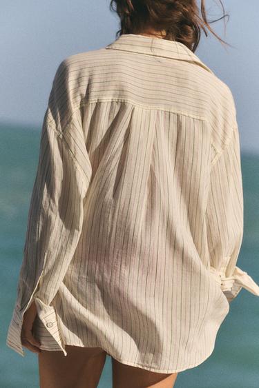 OVERSIZE GAUZE SHIRT WITH POCKET - Pastel yellow by Zara - Image 4