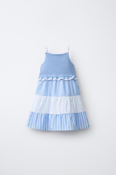 VESTIDO PUNTO COMBINADO RAYAS Y BORDADO SUIZO - Azul / Blanco de Zara - Imagen 0