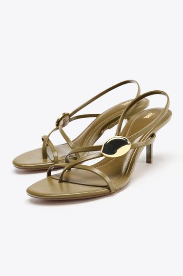 HEELED SANDALS WITH STRAPS AND METAL DETAIL - Khaki Green by Zara - Image 2
