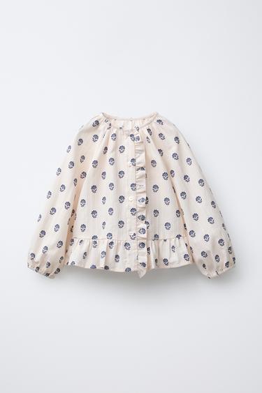 Zara FLORAL PRINT BLOUSE - Ecru