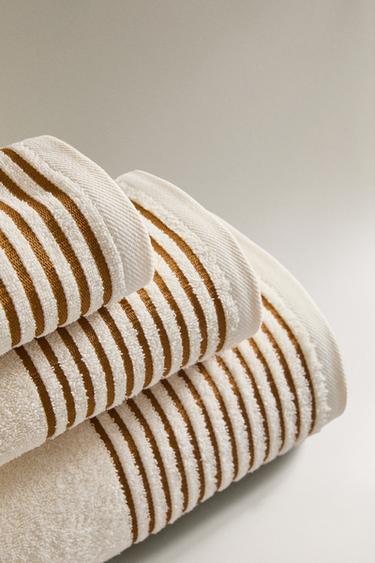 BATH TOWEL WITH STRIPED BORDER - Gold by Zara - Image 1