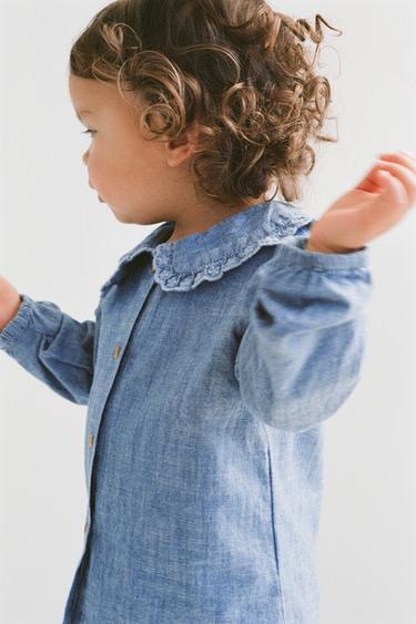 FLOWING DENIM BLOUSE - Mid-blue by Zara - Image 0