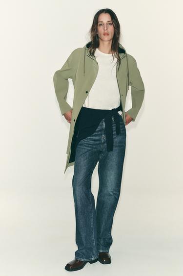 Zara HOODED RUBBERIZED JACKET - Khaki