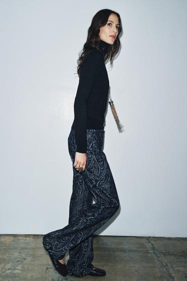 ZW COLLECTION JACQUARD DENIM TROUSERS - Blue by Zara - Image 4