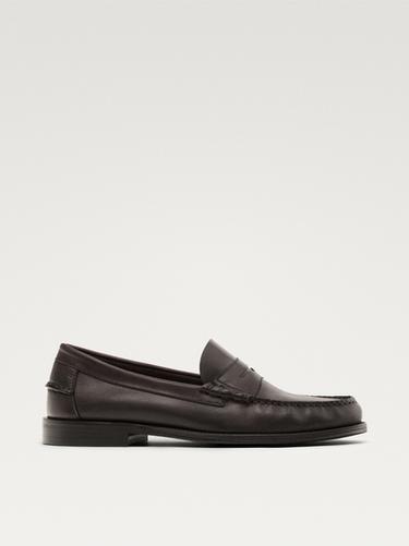 Zara Oiled leather penny strap loafers - Dark tan
