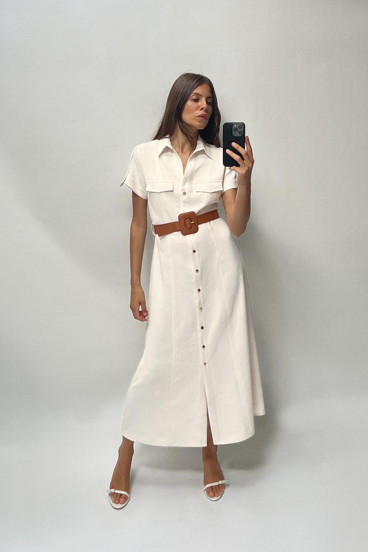 Mi Longue Robe Chemise Robe Col V Zara ROBE MIDI À PASSANTS AVEC