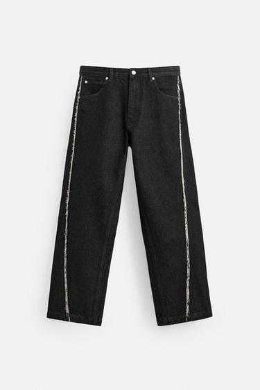 Zara RELAXED FIT FRAYED SEAM JEANS - Black - Image 0