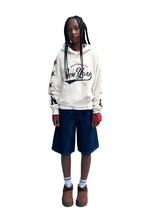 Zara TEXT PRINT HOODIE - Ecru - Image 0