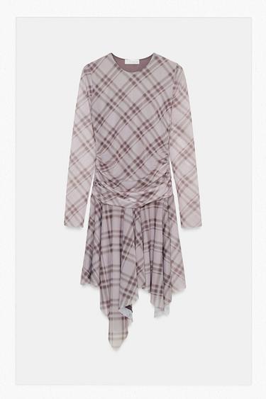 Zara 格紋網紗洋裝 - 淡紫色