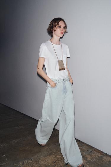 JEANS ZW COLLECTION PALAZZO CINTURA ALTA - Azul-claro da Zara