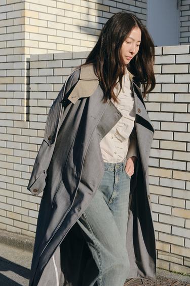 ZW COLLECTION LIMITED EDITION COMBINATION CHECK TRENCH COAT - Grey by Zara