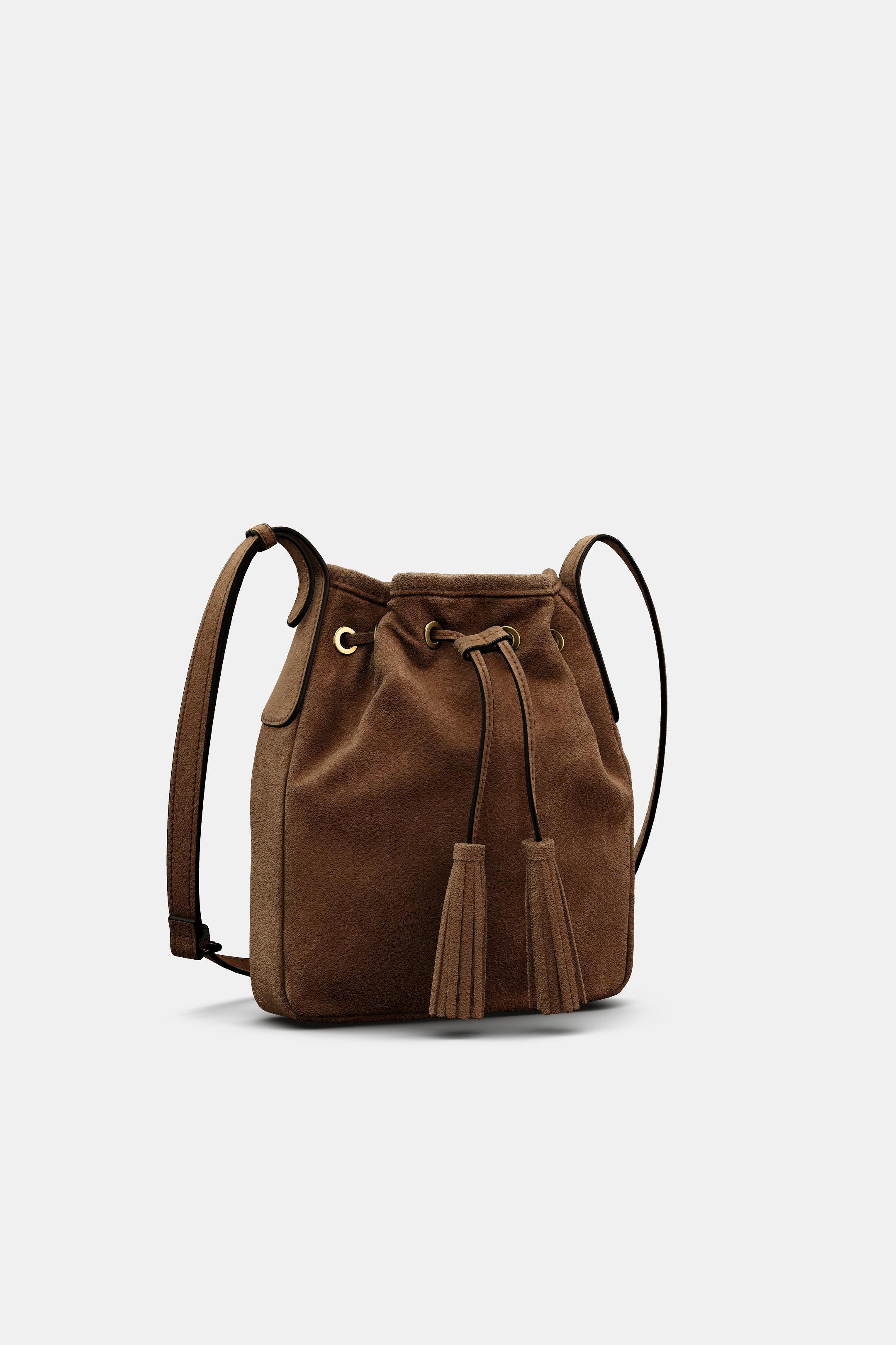 Zara MINI GATHERED LEATHER CROSSBODY BAG - SAND/BROWN