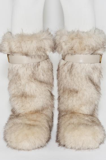 BOTTES EFFET FOURRURE AVEC BRIDE COLLECTION SKI - Blanc écru de Zara - Image 3