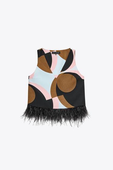 TOP IMPRIMÉ PLUMES - Noir de Zara - Image 2