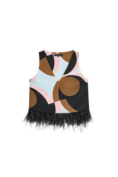FEATHER PRINT TOP - Black by Zara - Image 0