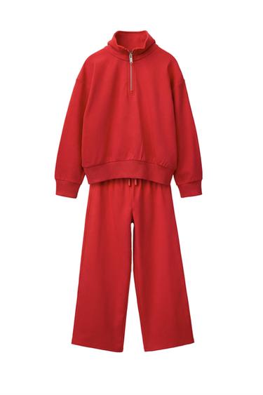 Zara KOMPLET SWEATER MAJICE S PATENTNIM ZATVARAČEM I HLAČA wide leg – Crvena