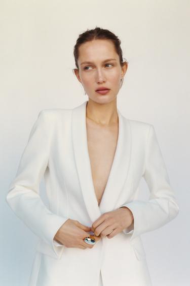 FITTED BLAZER WITH SHOULDER PADS - Ecru by Zara - Image 9