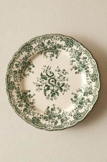 ASSIETTE PLATE FAÏENCE IMPRIMÉ FLEURS - Vert olive de Zara - Image 5