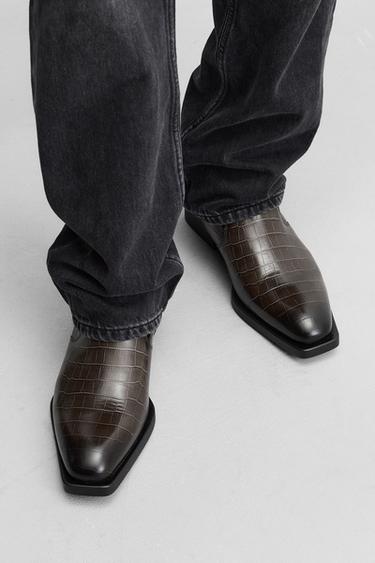 EMBOSSED LEATHER BOOTS - Green by Zara - Image 2