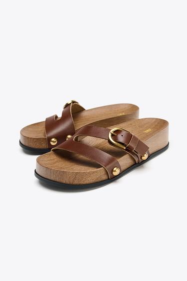 LEATHER STRAPPY PLATFORM SANDALS - Brown by Zara - Image 2