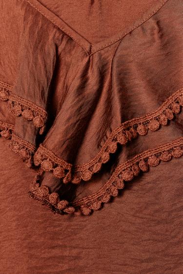 RUFFLED TOP WITH LACE TRIM - Terracotta by Zara - Image 6