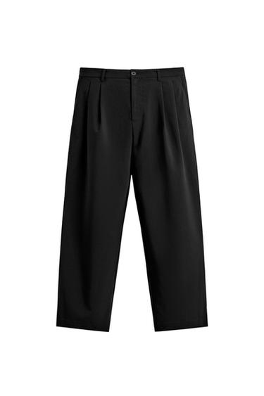 Zara WIDE FIT PLEATED PANTS - Black