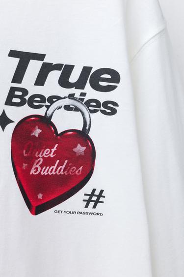 T-SHIRT À IMPRIMÉ CADENAS CŒUR - Blanc de Zara - Image 2