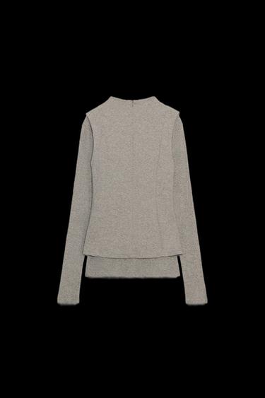 TOP MIT DOPPELTEN LANGEN ÄRMELN - grau-beige von Zara